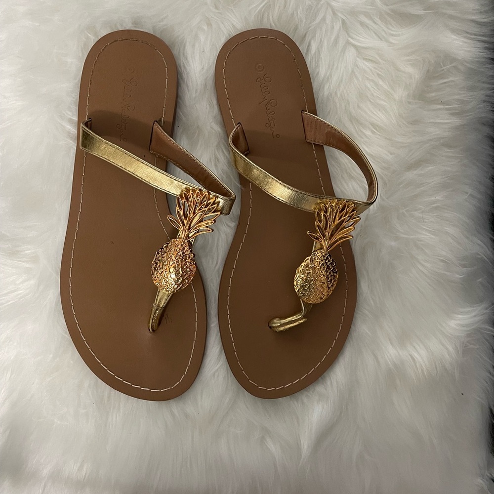Lilly Pulitzer Gold Pineapple Thong Sandals
